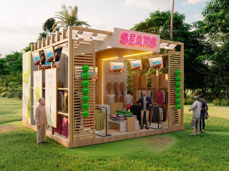 Concept store de madera montada en exterior